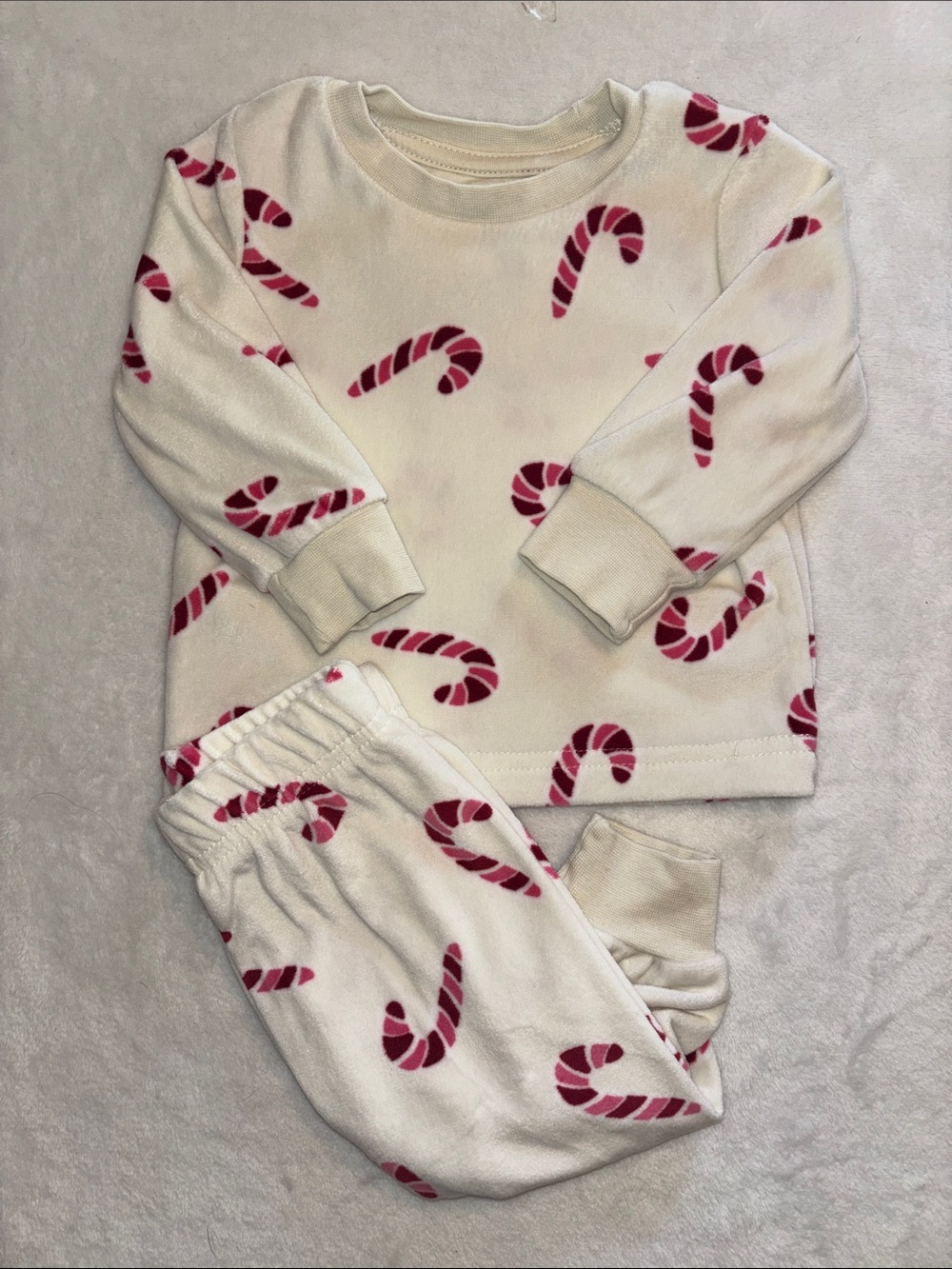 Joe fresh Cream PJ Set with Pink Candy Cane Print baby girl clothing Christmas